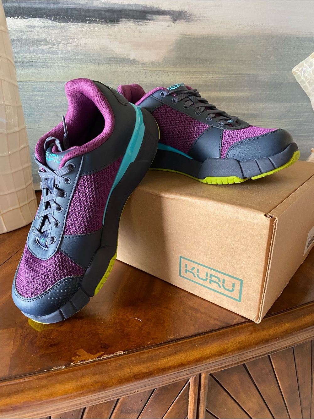 KURU Women's 9.0 Wide Purple and Teal Athletic Sneakers with Lime Outsole